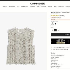 Notched Hem Floral Crochet Eyelet Tank Top